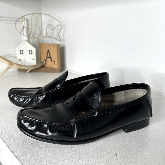 Vintage Tod’s Men’s Black Leather Loafers Size 10 – Quite Luxury Preppy Classic - Picture 1 of 9